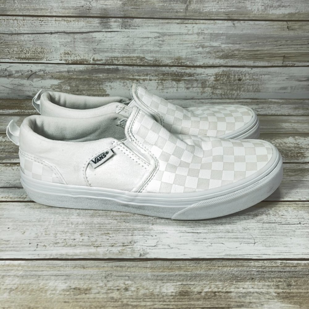 Vans Off the Wall Slip-On Skate Shoe White Checkered Youth Size 4